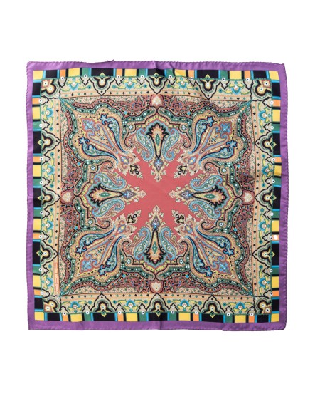 Shop ETRO  Man Pochette: Etro pocket handkerchief in silk, decorated with an ornamental Paisley print with multicolor harlequin border.
Dimensions: 43 x 43cm.
Composition: 100% Silk.
Made in Italy.. 1T199 9674-0600